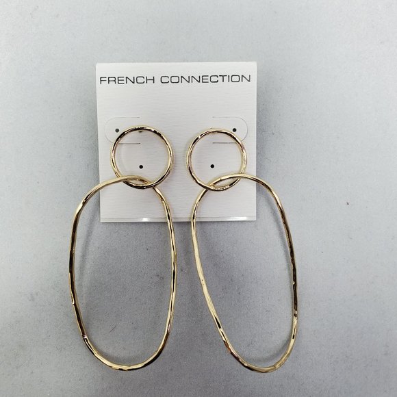 French Connection Large Interlock Drop Earrings (Gold) - Picture 1 of 3